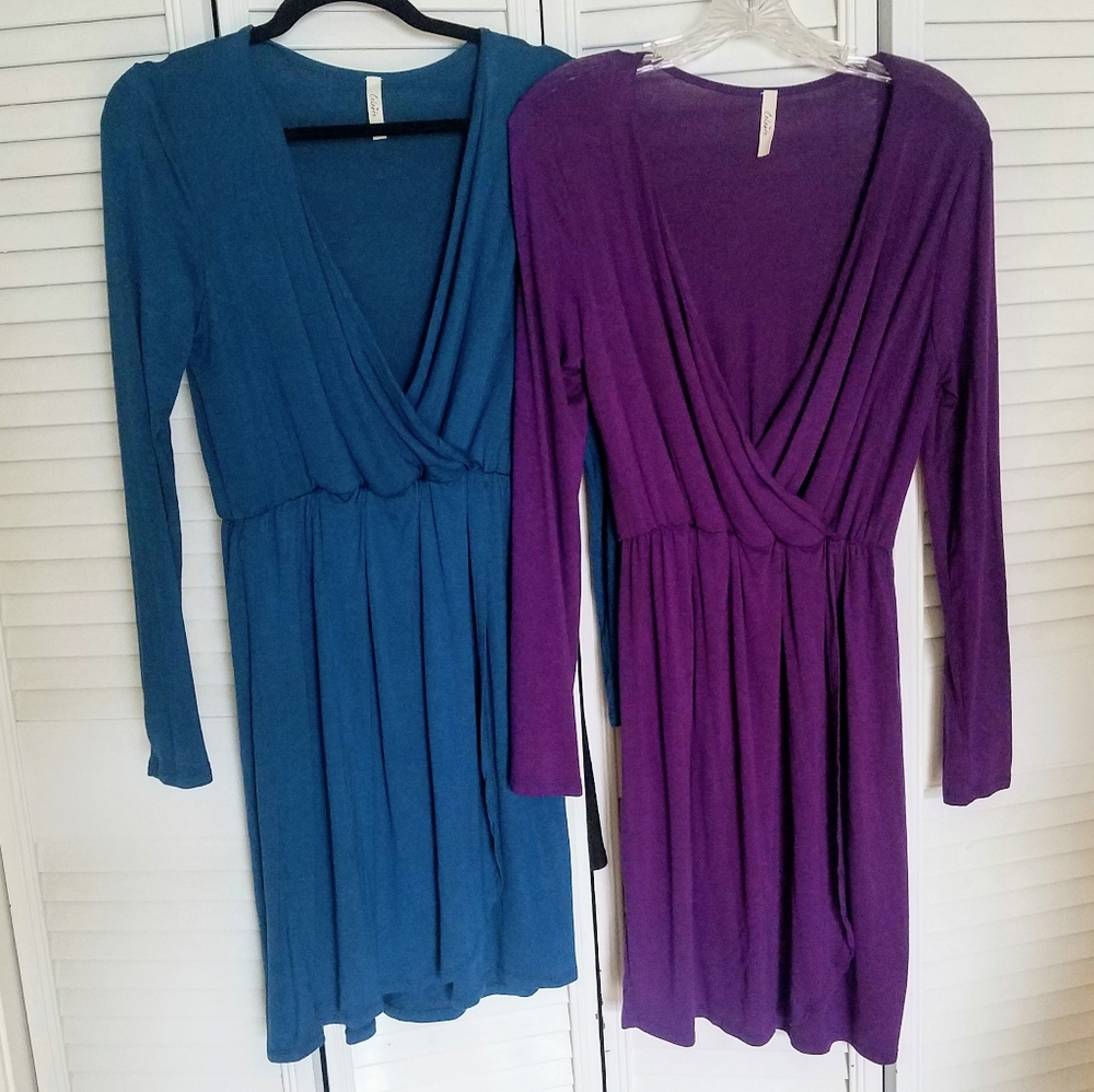 2 long sleeve wrap dresses